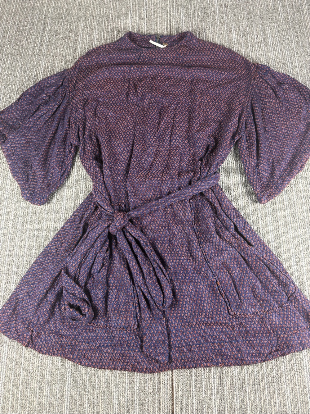 Free People Bohemian Women’s Purple Patterned Belted Mini Dress Great for Fall